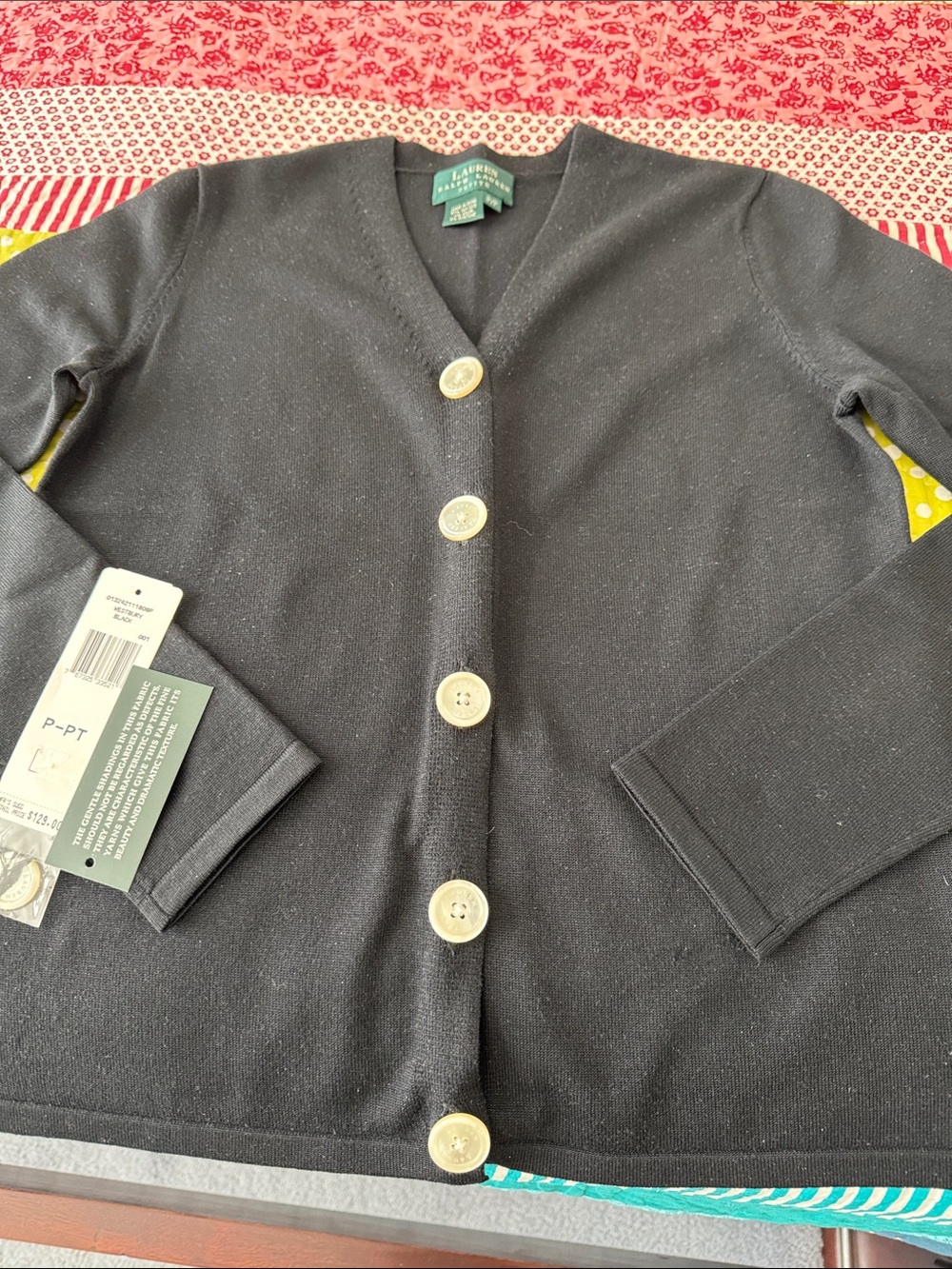 Lauren Ralph Lauren Black Cardigan with Cream Buttons